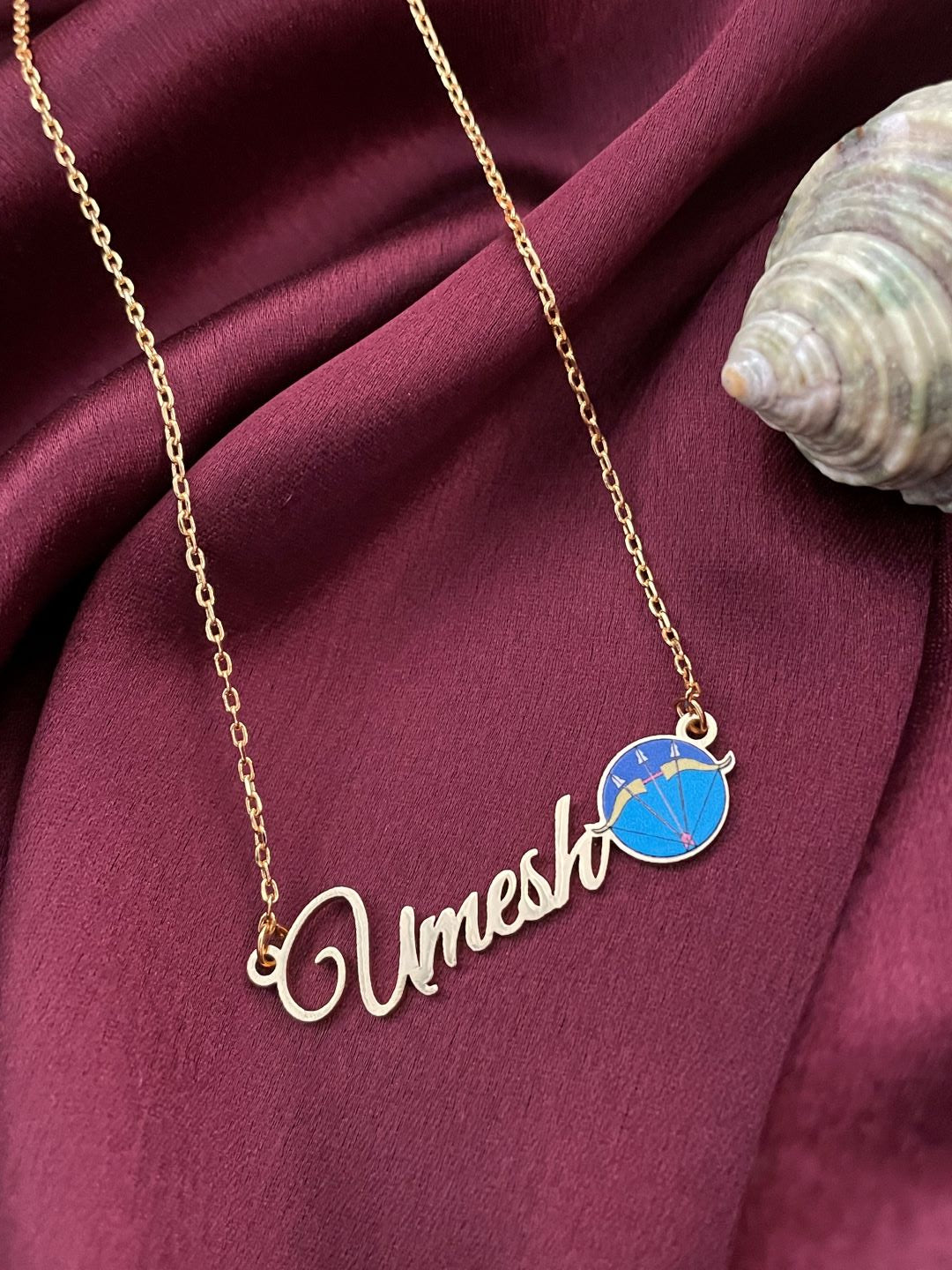 Zodiac Logo Pendant 24k Gold Plated Enamel Custom Name With Short Mangalsutra/Gold Chain