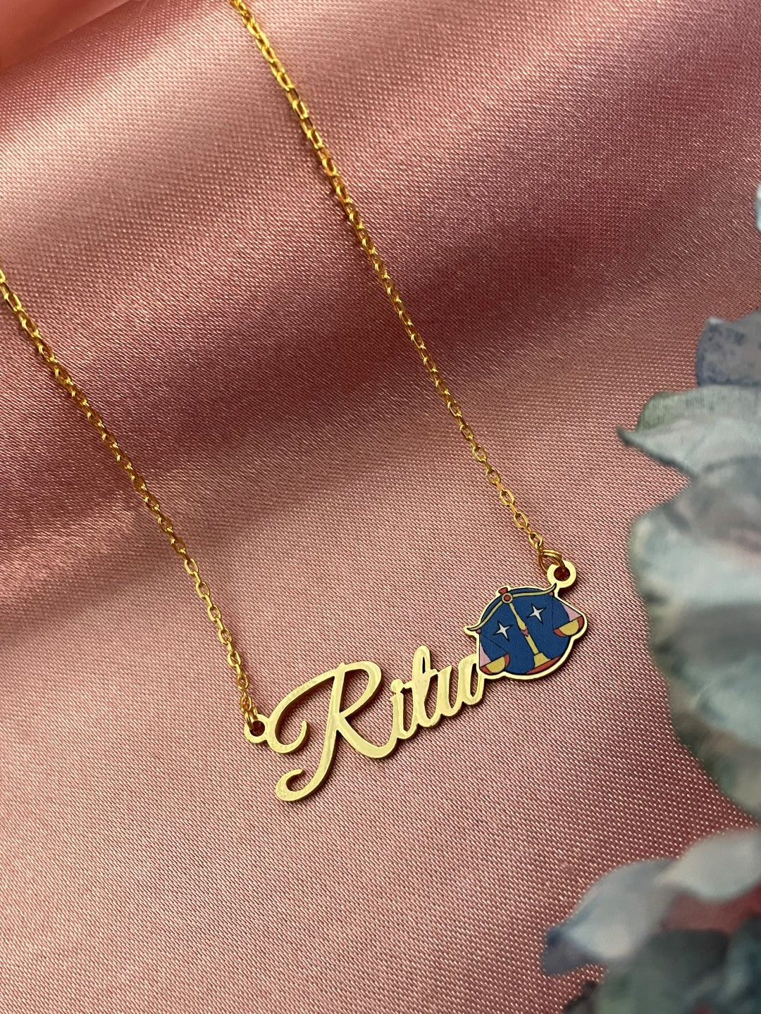 Zodiac Logo Pendant 24k Gold Plated Enamel Custom Name With Short Mangalsutra/Gold Chain