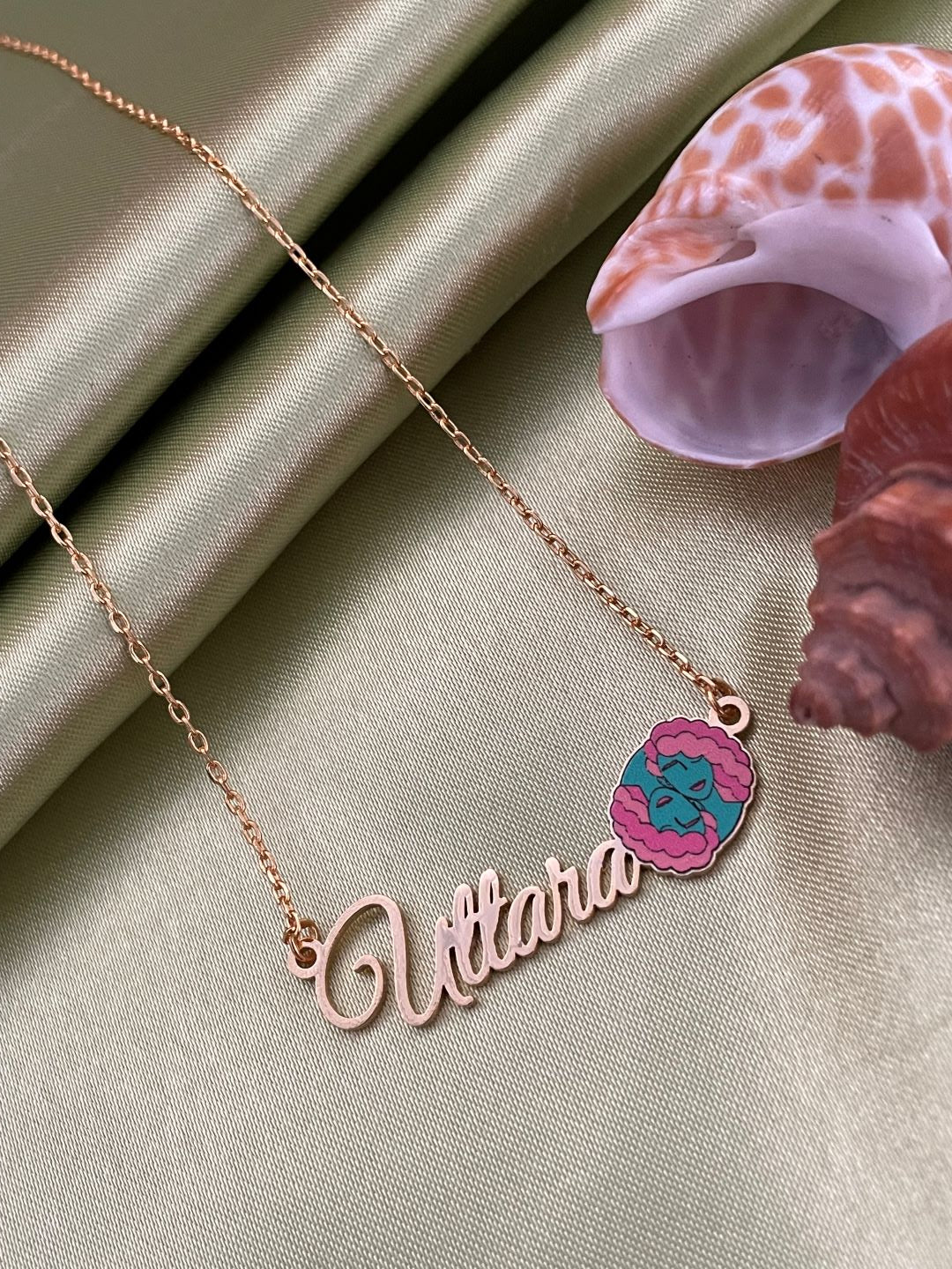 Zodiac Logo Pendant 24k Gold Plated Enamel Custom Name With Short Mangalsutra/Gold Chain
