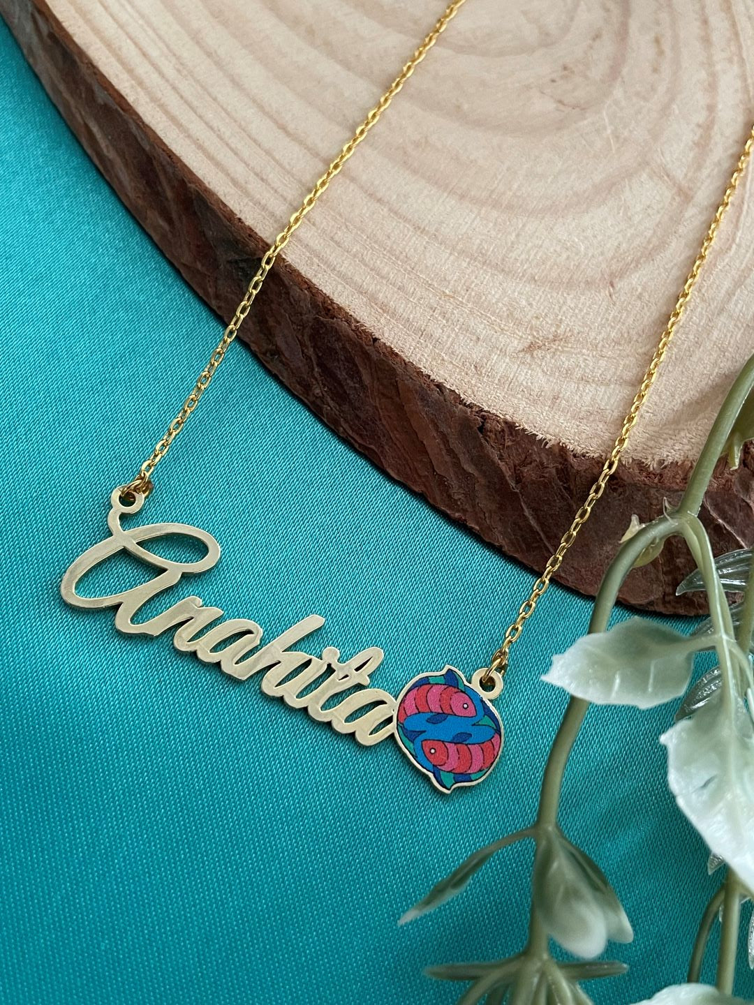 Zodiac Logo Pendant 24k Gold Plated Enamel Custom Name With Short Mangalsutra/Gold Chain