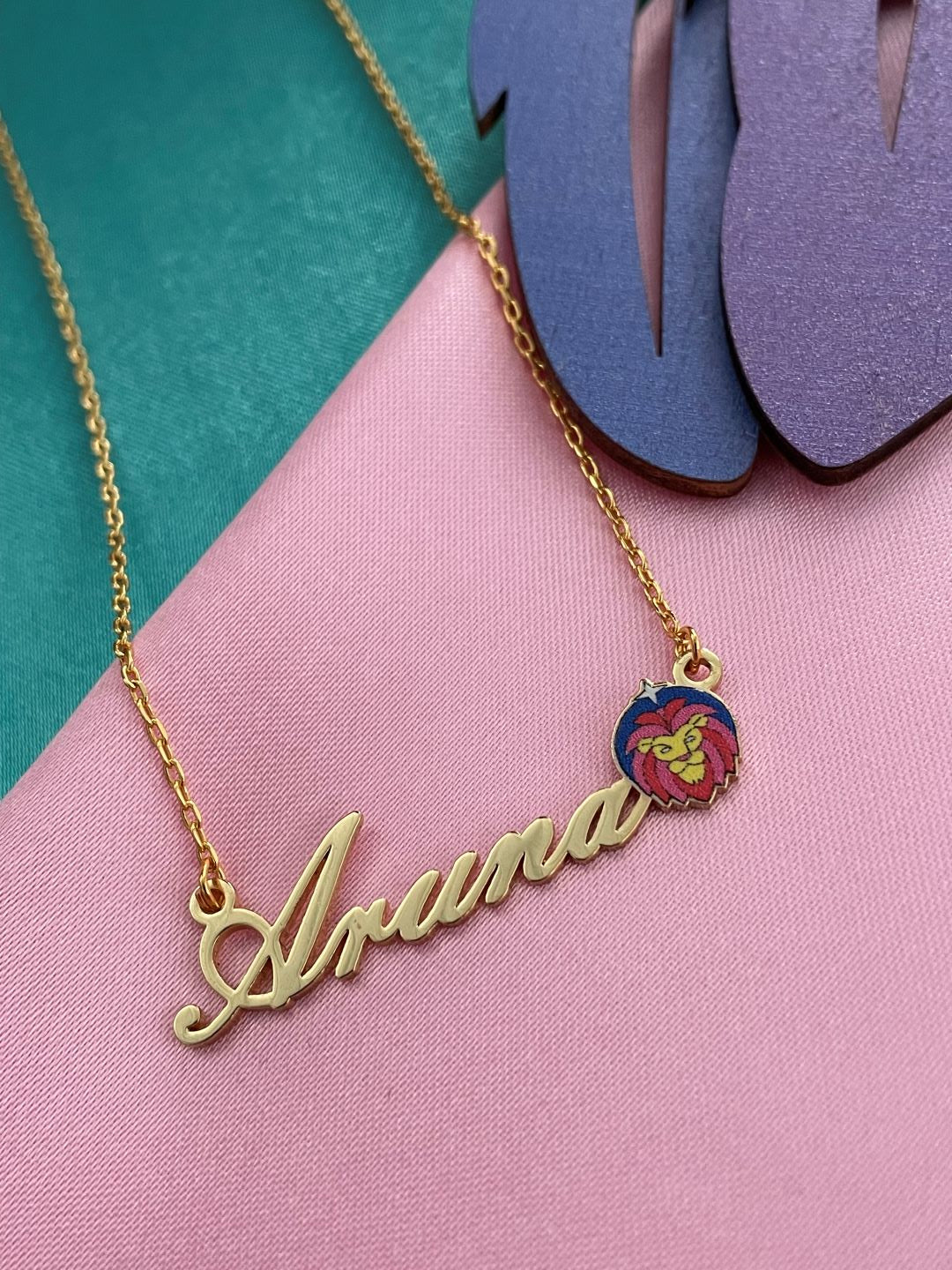 Zodiac Logo Pendant 24k Gold Plated Enamel Custom Name With Short Mangalsutra/Gold Chain