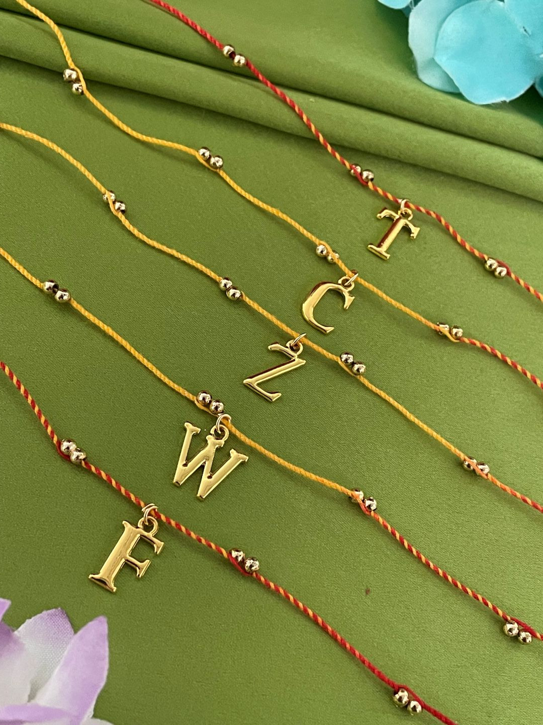 A-Z Letter Gold Beads Moli Rakhi Lumba