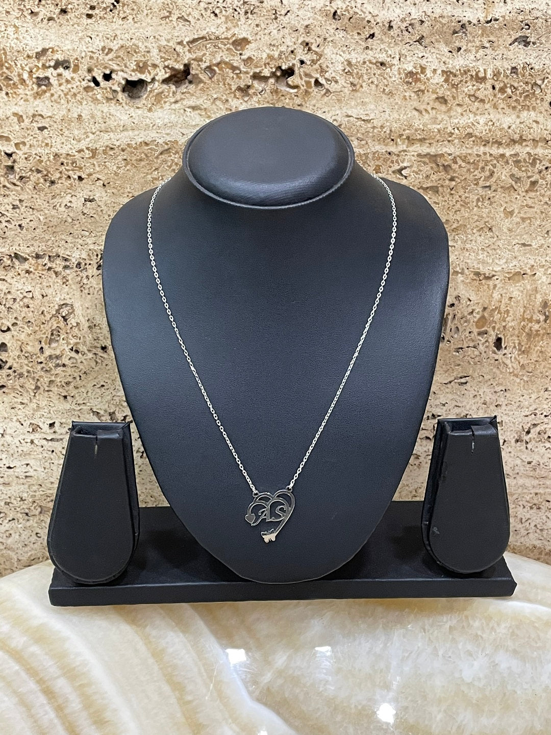Heart Shape Pendant With 2 Letters And Butterfly Silver Plated Chain Necklace