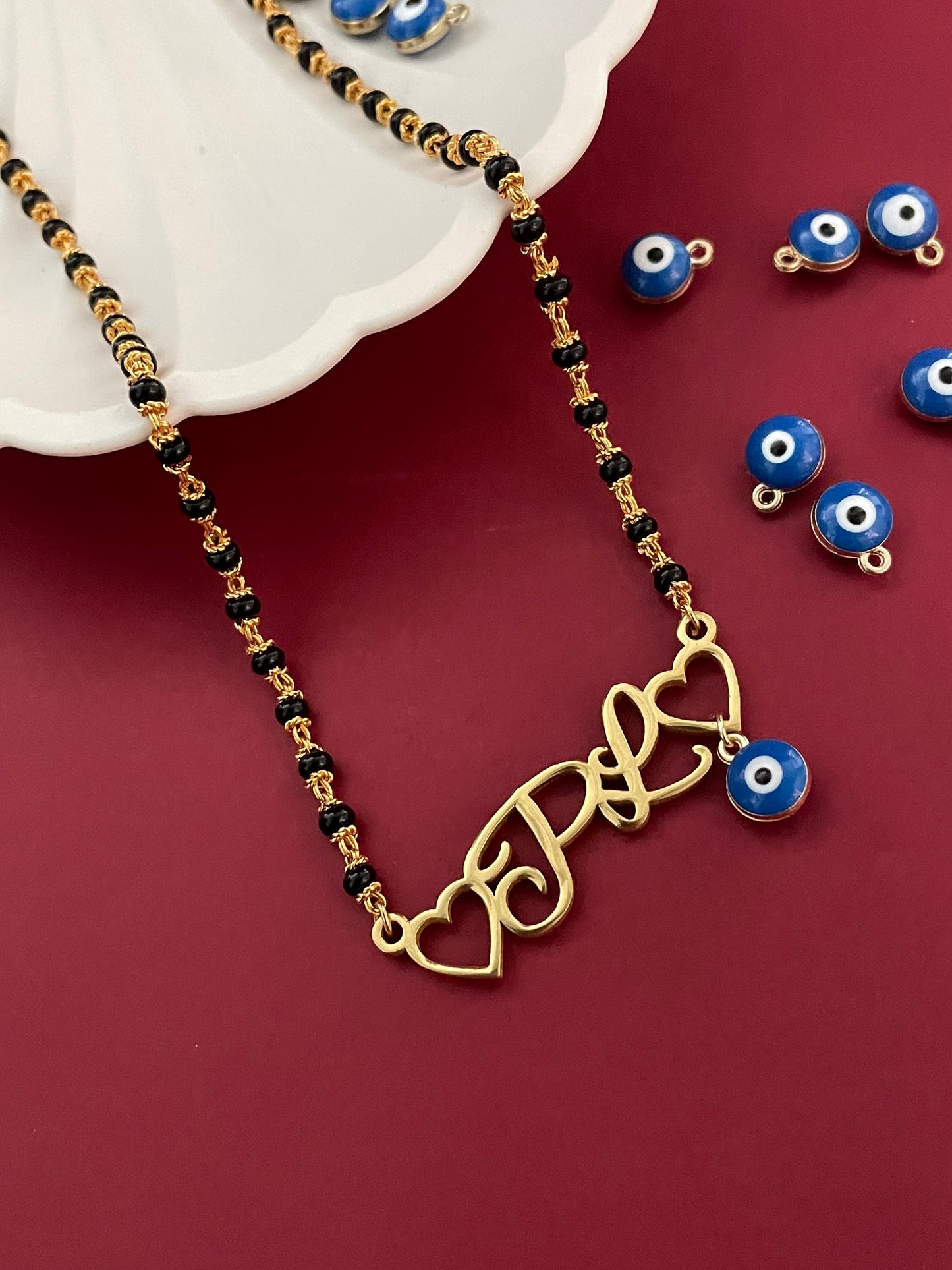 Custom Letter Necklace/Short Mangalsutra With 2 Initials With Evil Eye