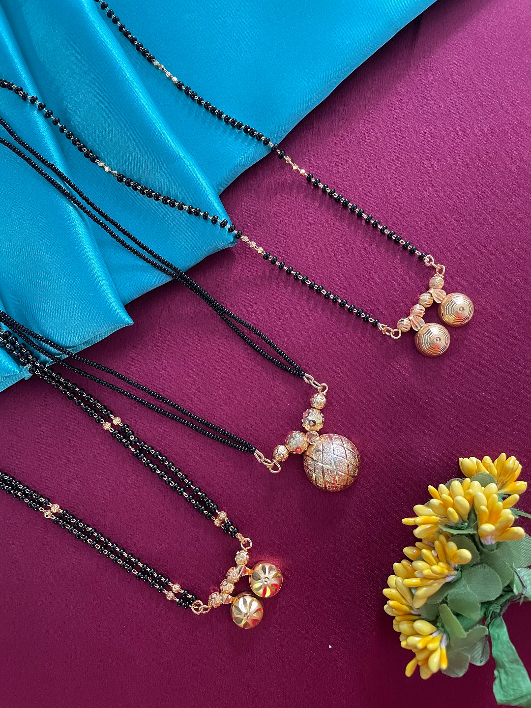 Combo Offer (Set of 3) Gold-Plated Black Beads Long 2 Vati Pendant Mangalsutra | Short Single Vati Pendant Necklace