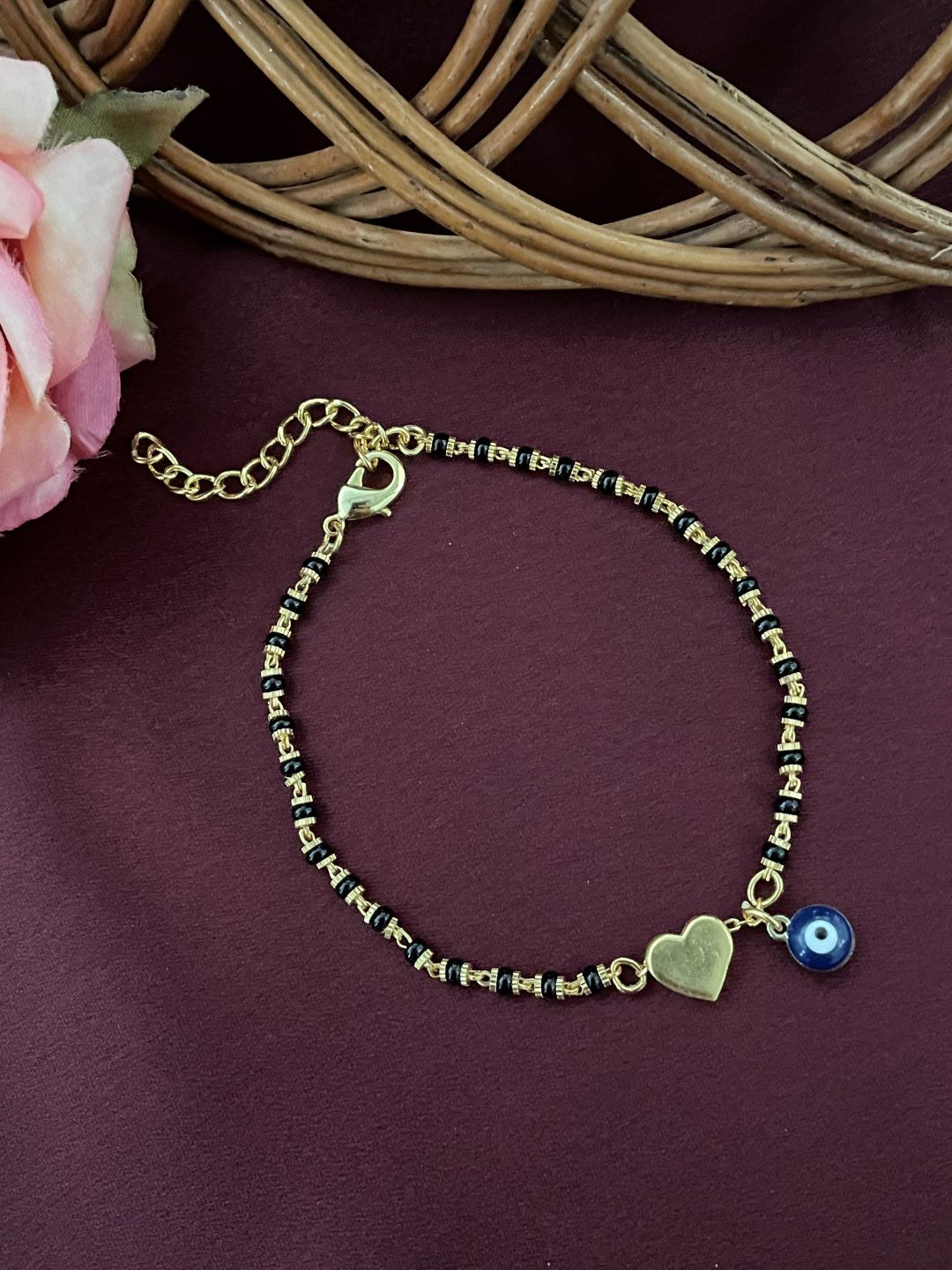 Heart Mangalsutra Bracelet With Evil Eye