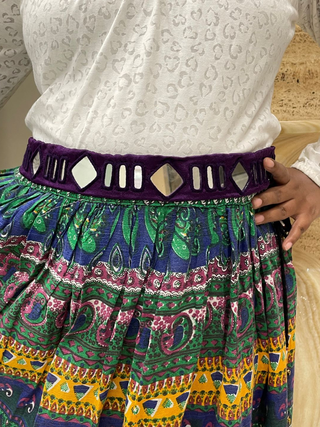 Navratri Garba Dandiya Purple Fabric & Mirror Work Banjara Waist Belt Kamar Bandh