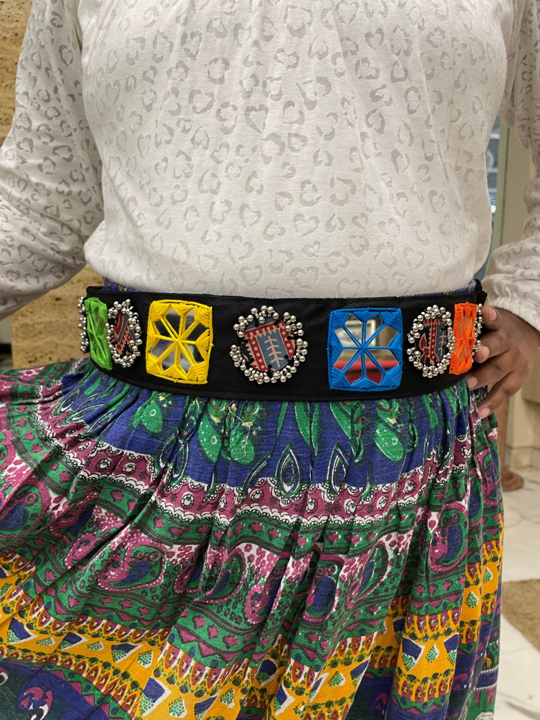 Navratri Garba Dandiya Fabric & Embroidery Mirror Work Banjara Waist Belt Kamar Bandh