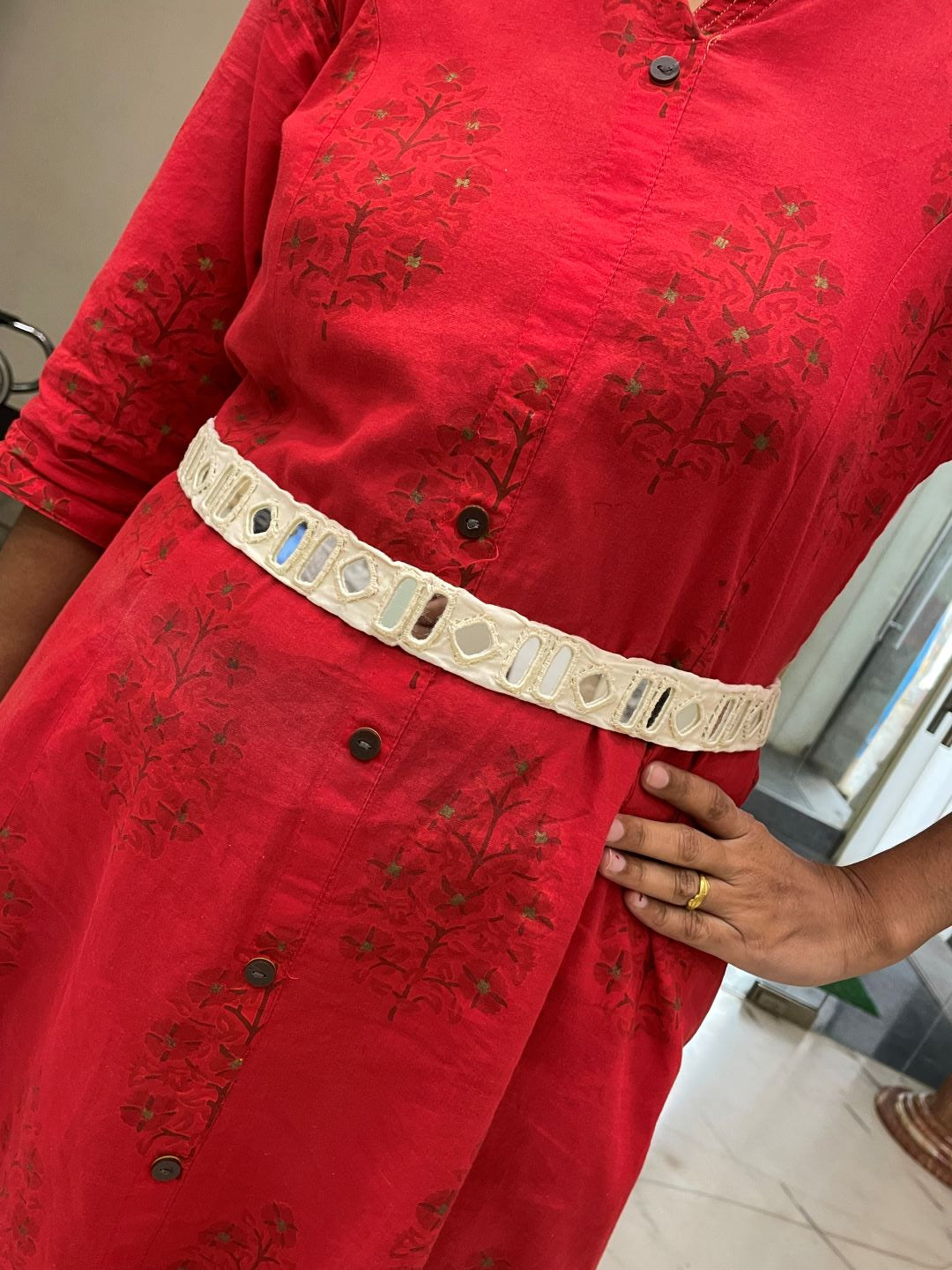 Navratri Garba Dandiya White Fabric & Mirror Work Banjara Waist Belt Kamar Bandh