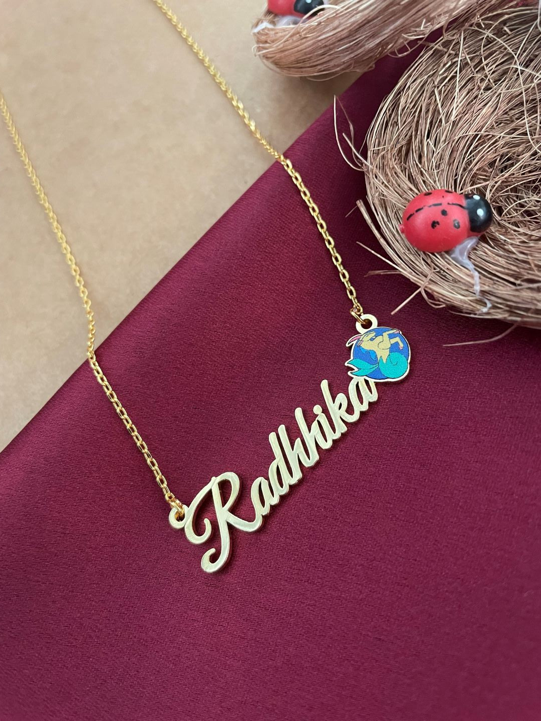 Zodiac Logo Pendant 24k Gold Plated Enamel Custom Name With Short Mangalsutra/Gold Chain