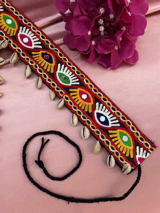 Navratri Garba Dandiya Multi Color Fabric & Embroidery Evil Eye Mirror Work Banjara Waist Belt Kamar Bandh