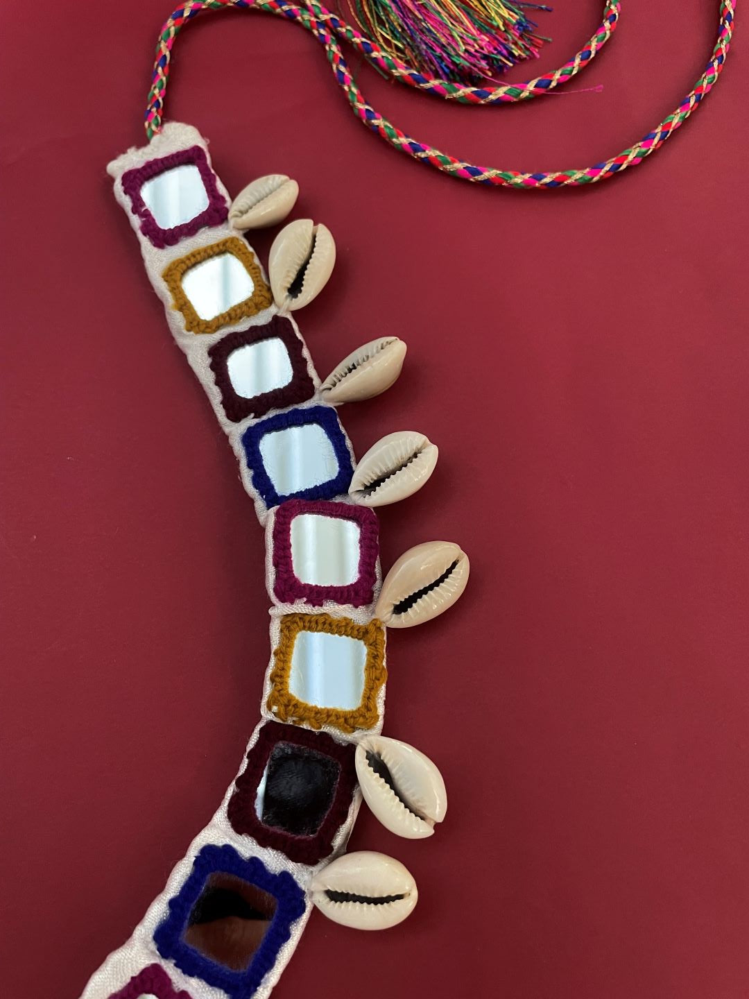 Navratri Garba Dandiya White Fabric & Multi Color Mirror Work Banjara Waist Belt Kamar Bandh