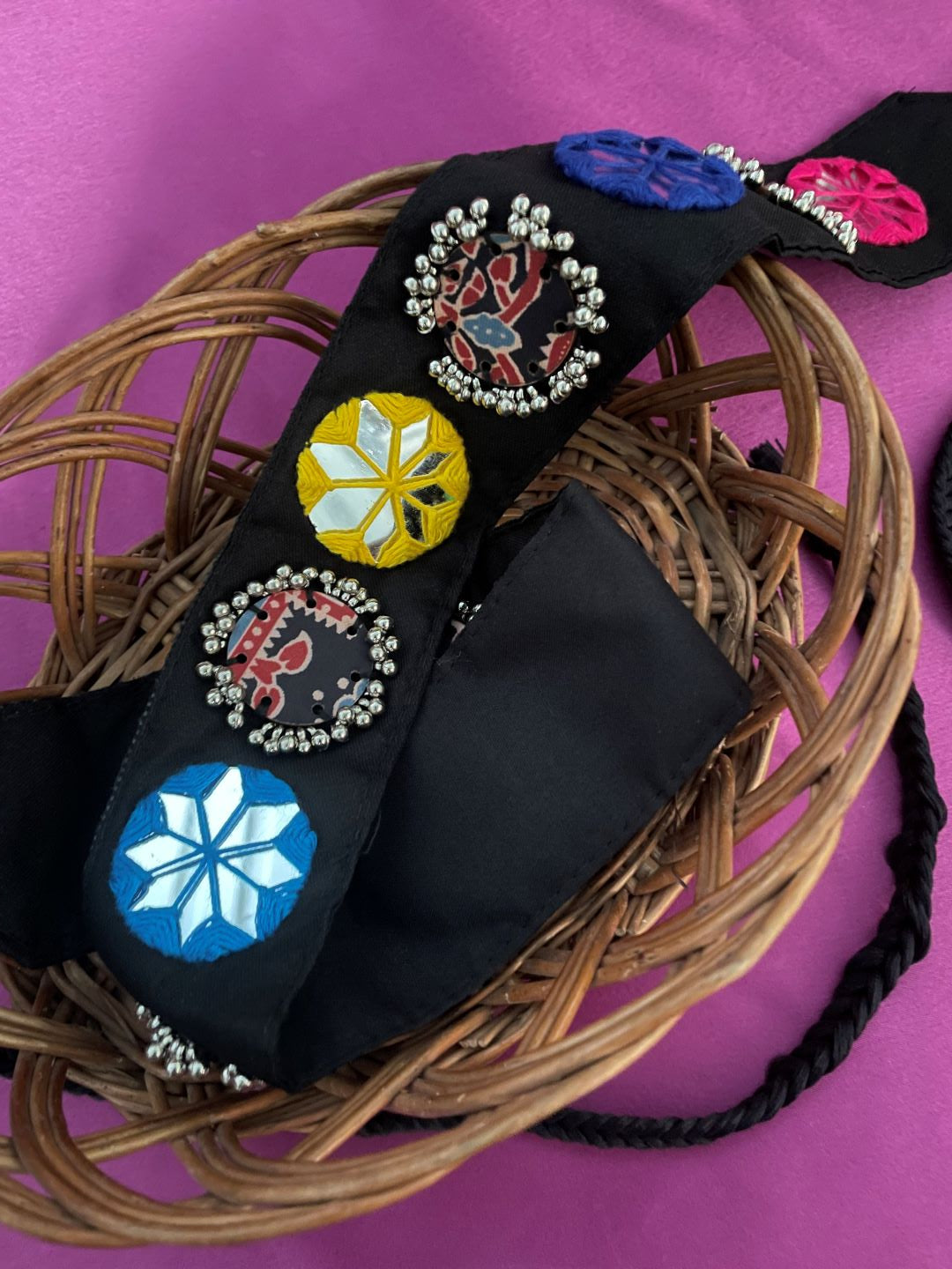 Navratri Garba Dandiya Fabric & Embroidery Round Mirror Work Banjara Waist Belt Kamar Bandh