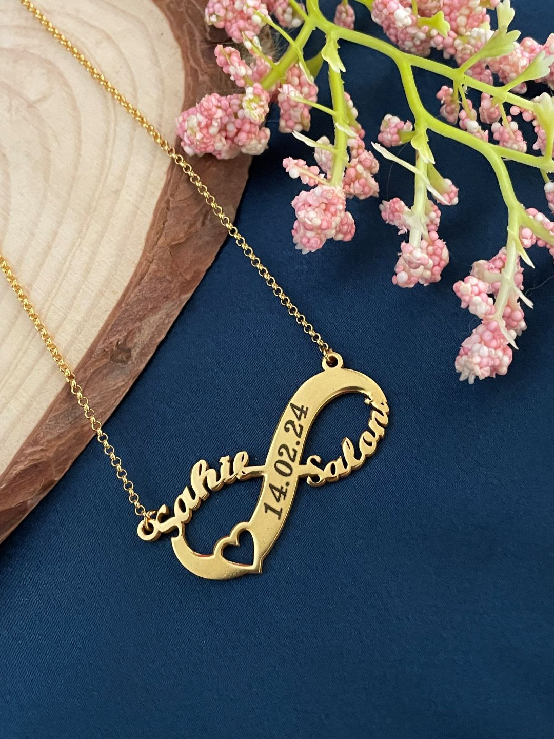 Personalized Two Names Infinity Necklace/Short Mangalsutra, Engraved Date & Heart
