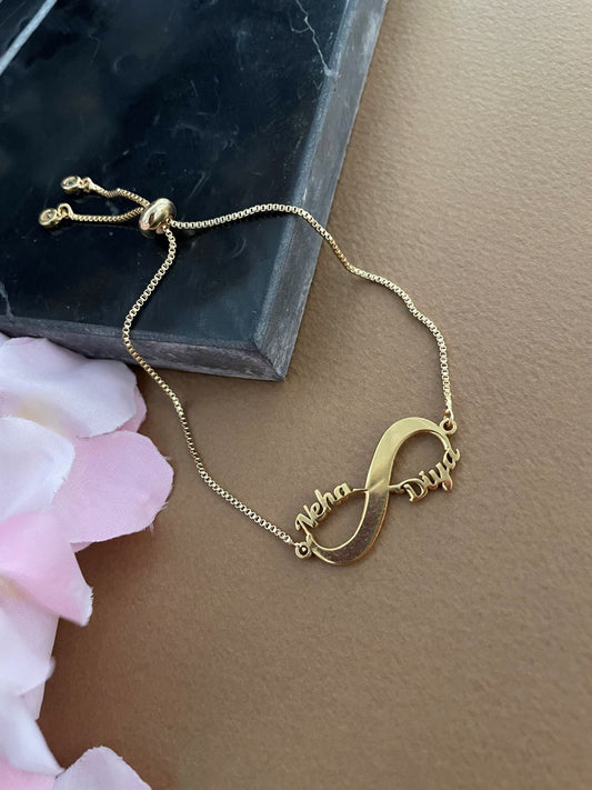 Personalized Infinity Gold Plated Bracelet With Two Names