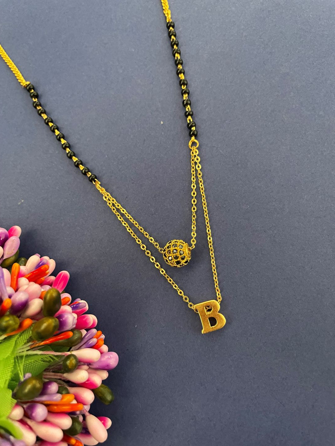 B Letter Mangalsutra Black AD Ball Pendant Short Mangalsutra Name Mangalsutra