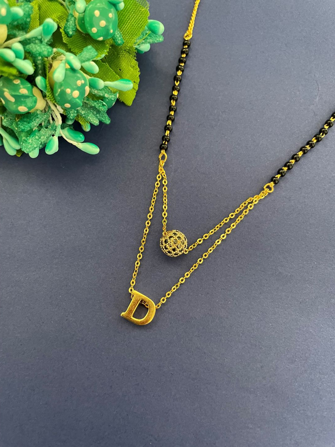 D Letter Mangalsutra Black AD Ball Pendant Short Mangalsutra Name Mangalsutra