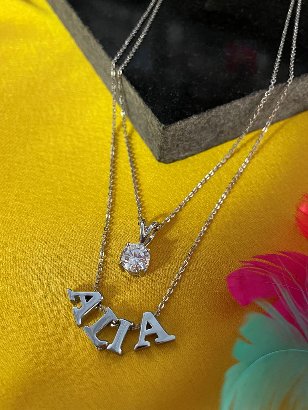 Silver-Plated Custom Name Necklace With a Round AD Pendent