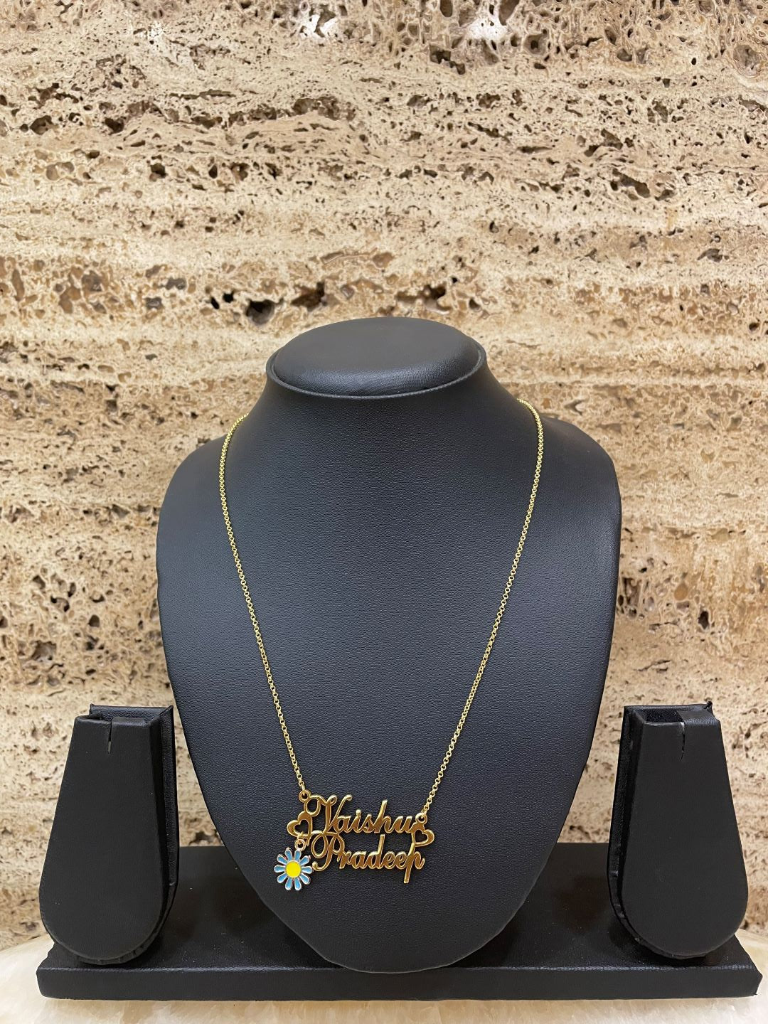 2 Name Necklace Design with Flower Charm of your choice