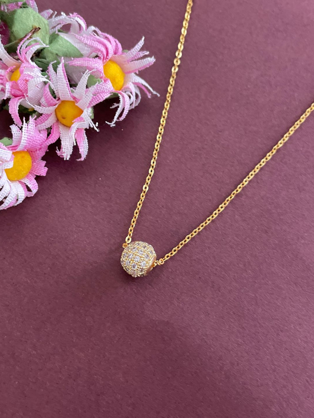 Gold Plated AD Ball Necklace