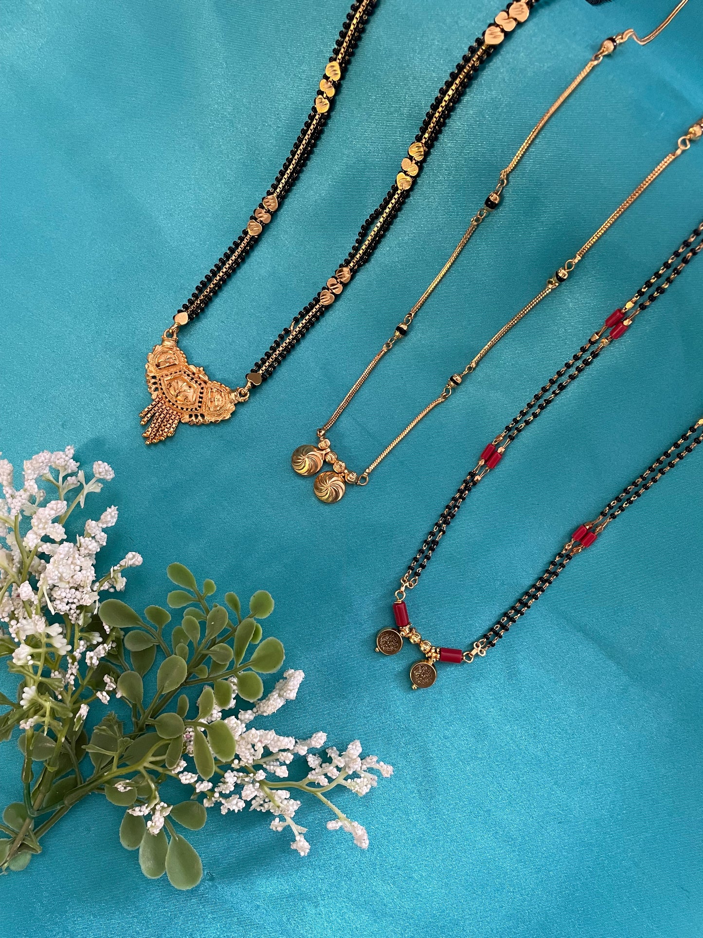 Combo Offer (Set of 3) Gold-Plated Red | Black Beads Long Mangalsutra Laxmi Coin Pendant Necklace