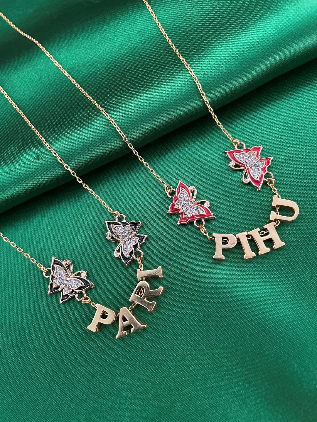 Custom Name Gold Plated Chain Designs With AD Butterfly Pendant