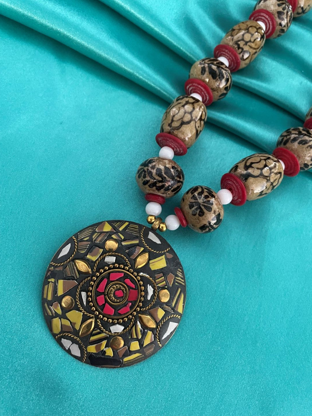 Traditional Afghani Tibetan Necklace Gold Plate Brass Pendant