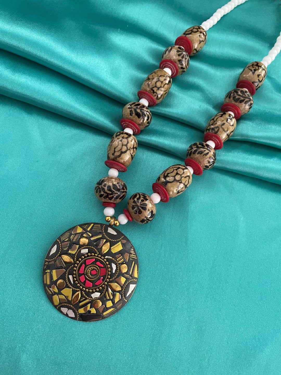 Traditional Afghani Tibetan Necklace Gold Plate Brass Pendant