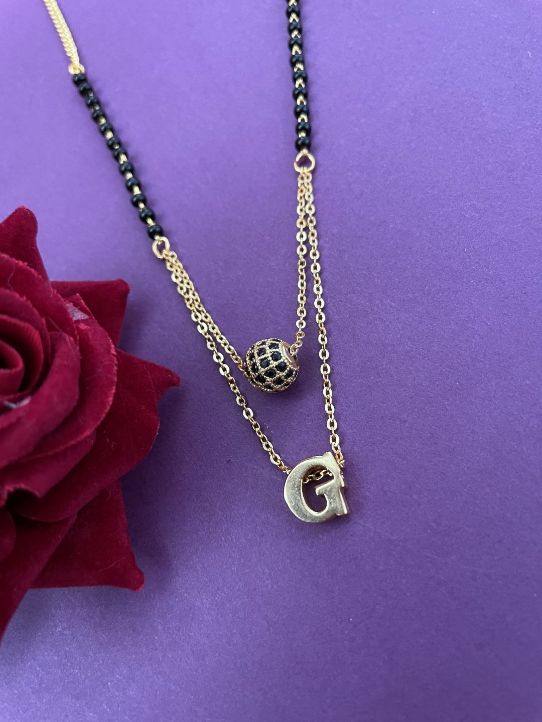 G Letter Mangalsutra Black AD Ball Pendant Short Mangalsutra Name Mangalsutra