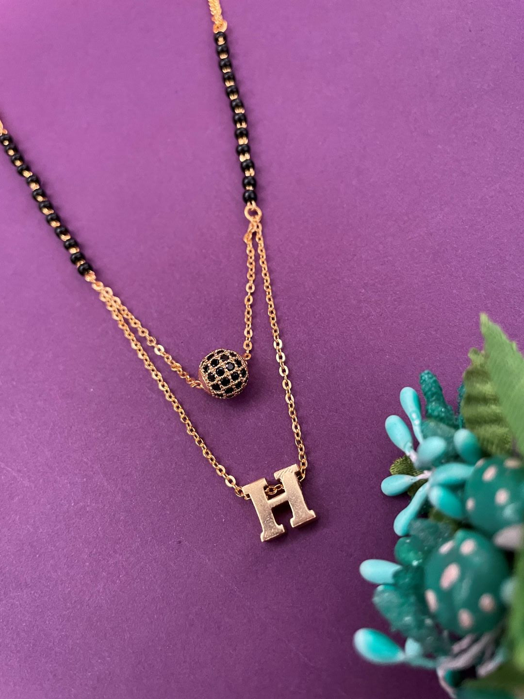 H Letter Mangalsutra Black AD Ball Pendant Short Mangalsutra Name Mangalsutra