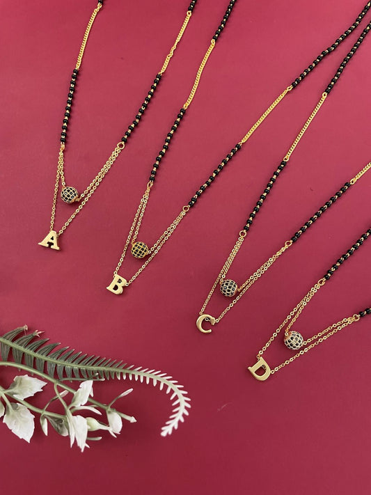 A-Z Letter Mangalsutra Black AD Ball Pendant Short Mangalsutra Name Mangalsutra