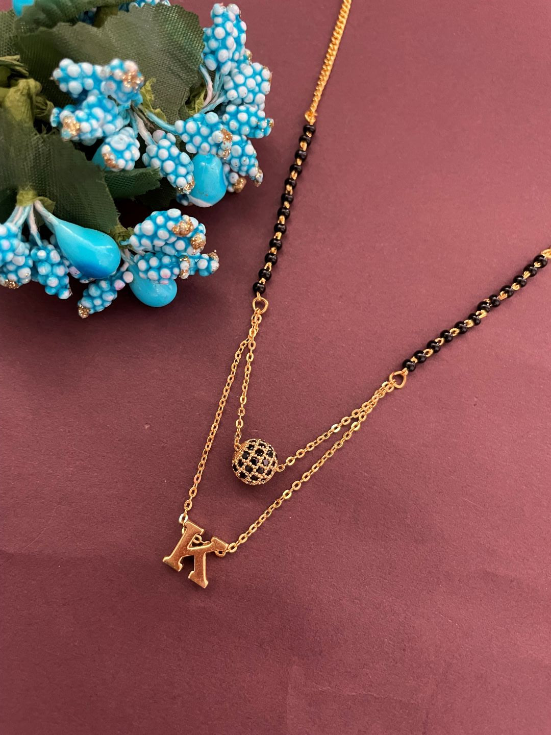 K Letter Mangalsutra Black AD Ball Pendant Short Mangalsutra Name Mangalsutra