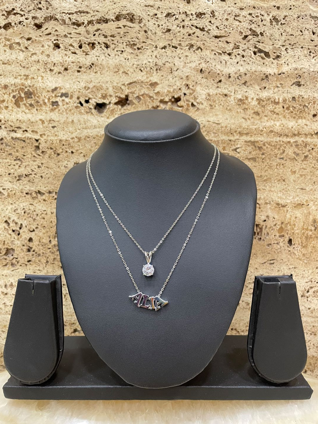 Silver-Plated Custom Name Necklace With a Round AD Pendent