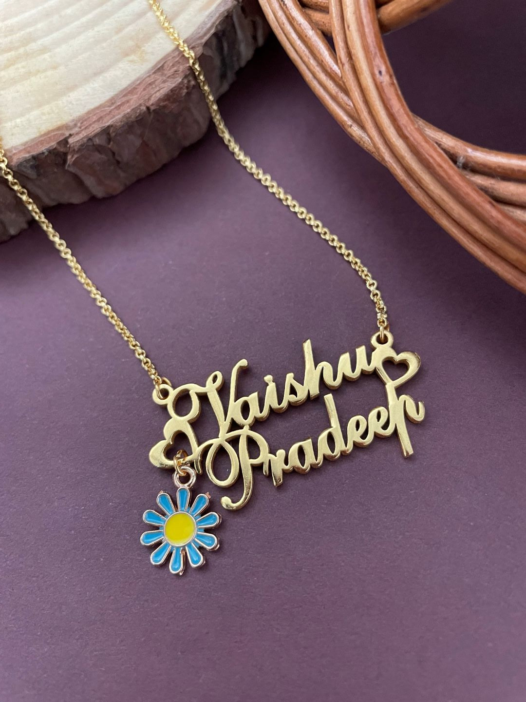 2 Name Short Mangalsutra Design with Flower Charm of your choice