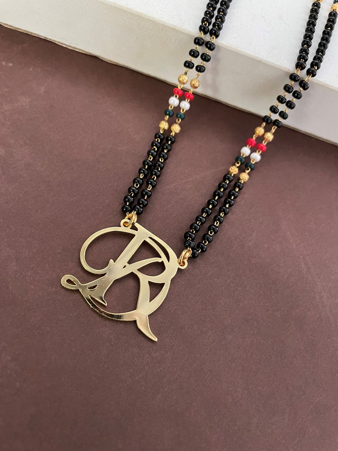 Custom Initial Pendant Name Short Multi Color Mangalsutra Necklace (24 Inches)