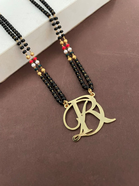Custom Initial Pendant Name Short Multi Color Mangalsutra Necklace (24 Inches)