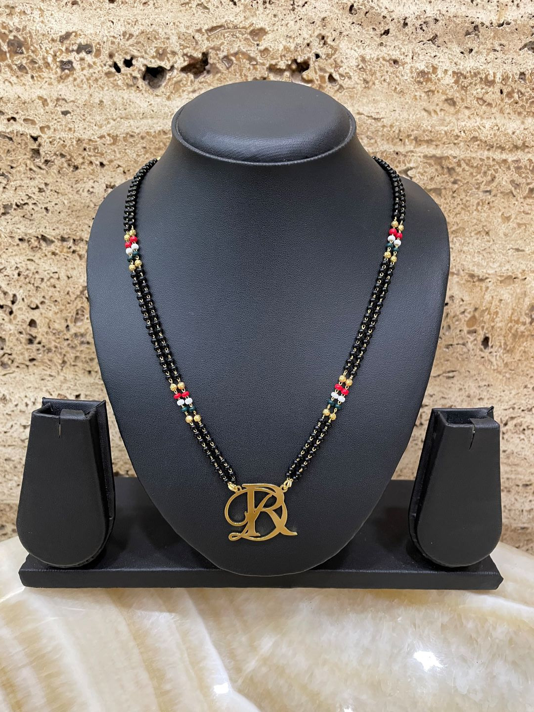 Custom Initial Pendant Name Short Multi Color Mangalsutra Necklace (24 Inches)