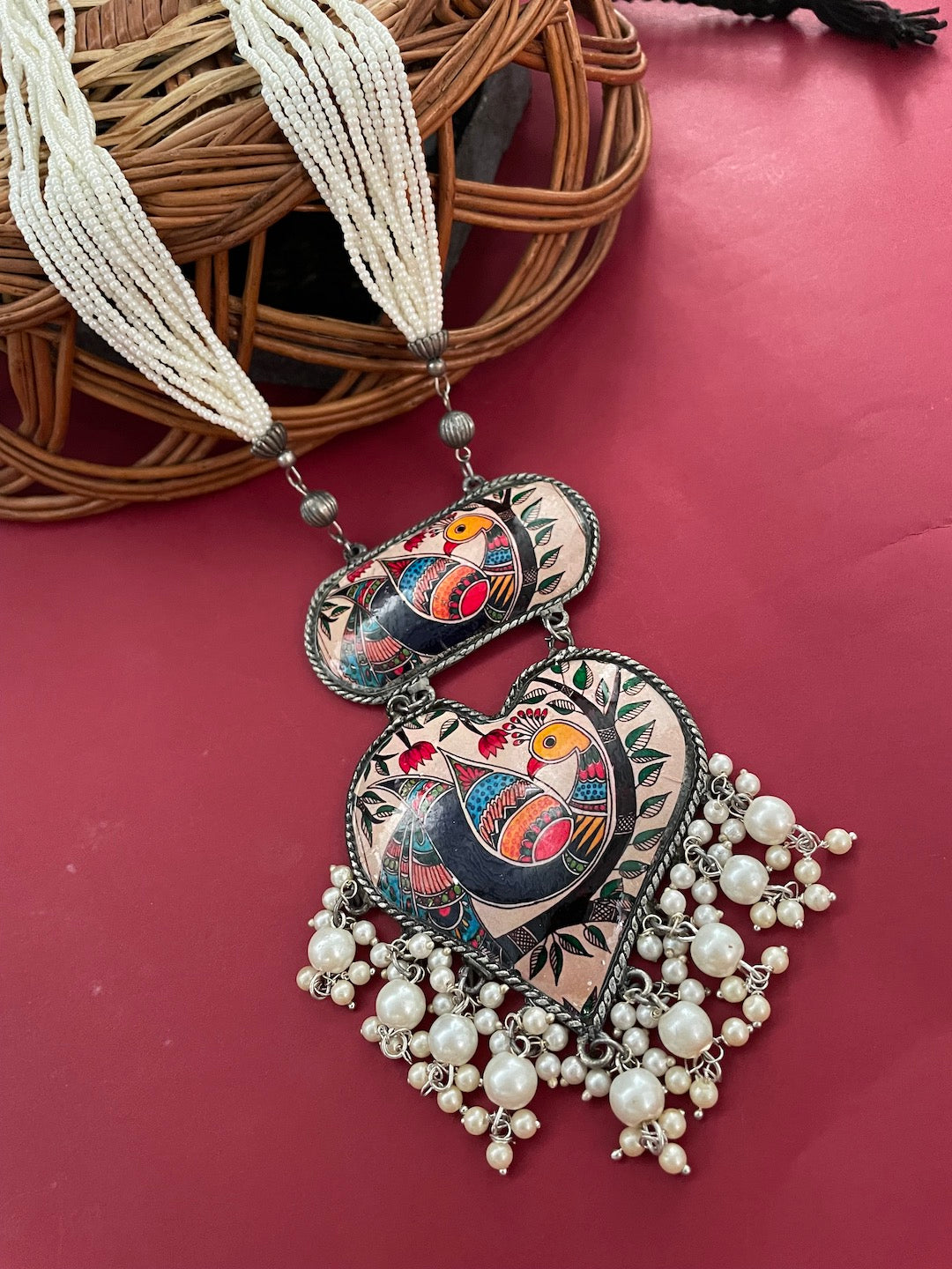 Navratri Garba Dandiya Boho Oxidized Long Necklace & Earring Set Banjara Tribal Multicolor Enamel Work