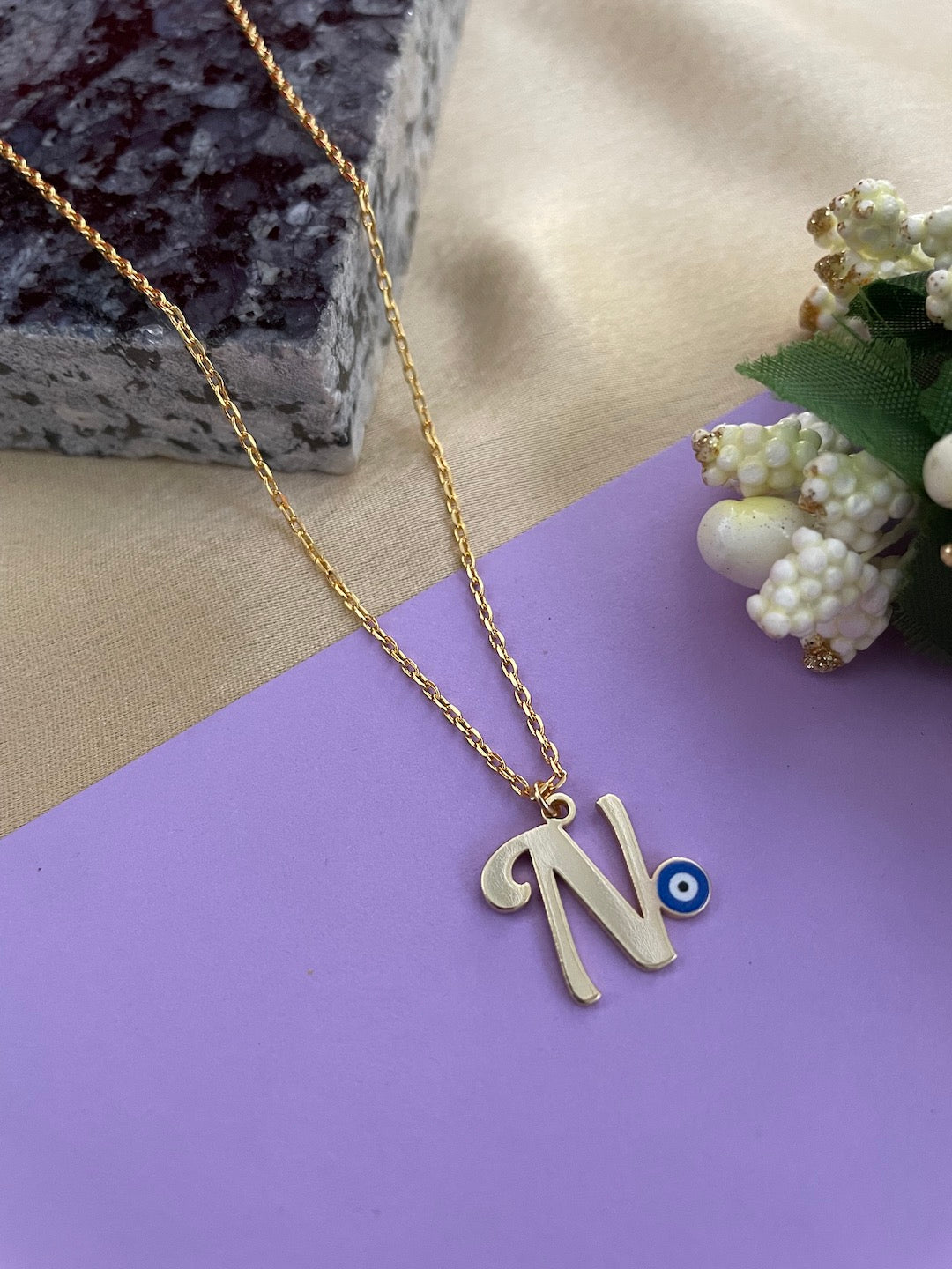 A-Z Custom Initial Evil Eye Necklace | Gold-Plated Letter Necklace | All Letters