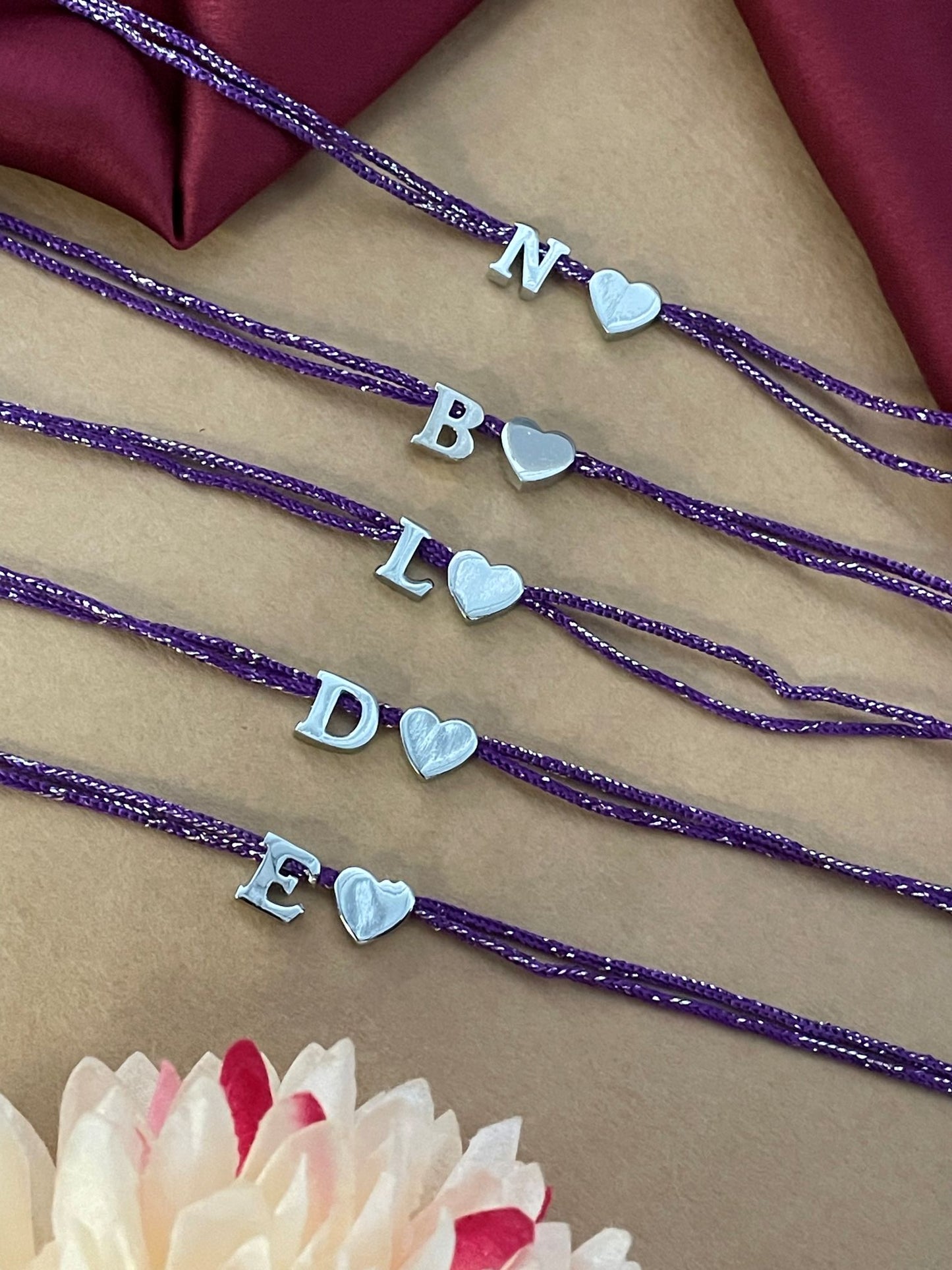 A-Z Letter Silver Heart Charm Rakhi Lumba