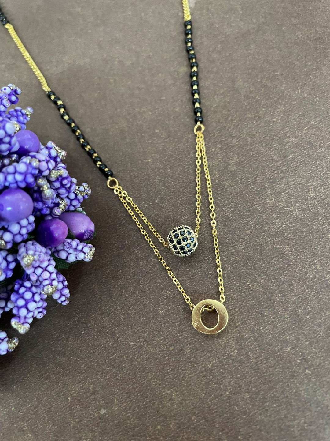 O Letter Mangalsutra Black AD Ball Pendant Short Mangalsutra Name Mangalsutra