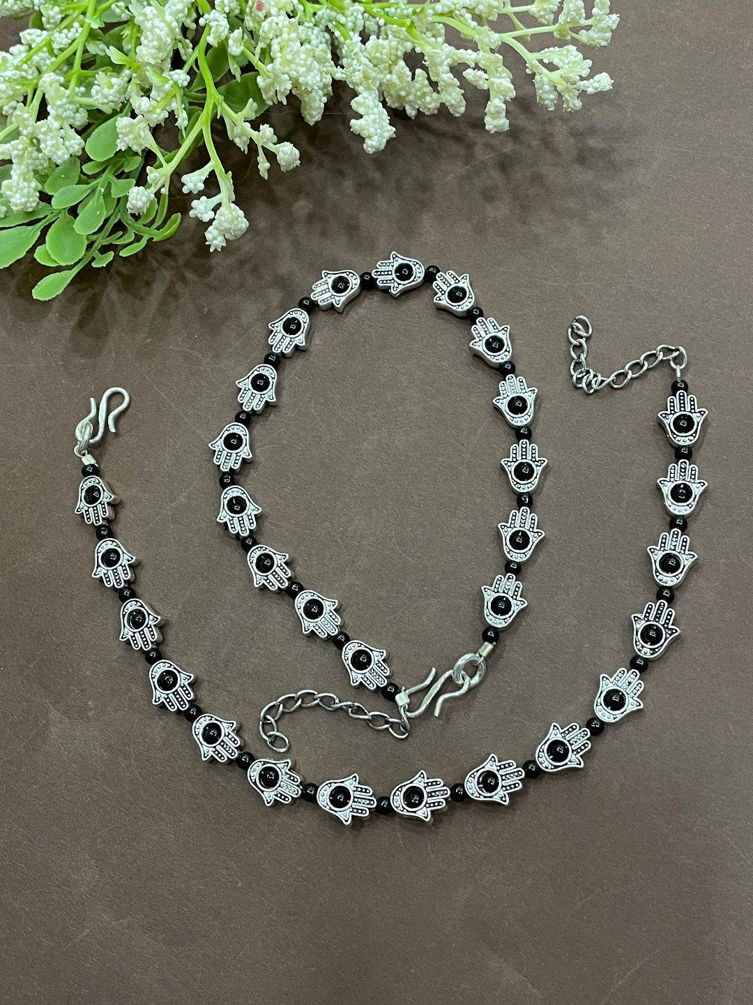 German Oxidised Silver Anklets Ethnic Black Hamsa Beads Payal Silver Plating Paijan Foot Jewellery