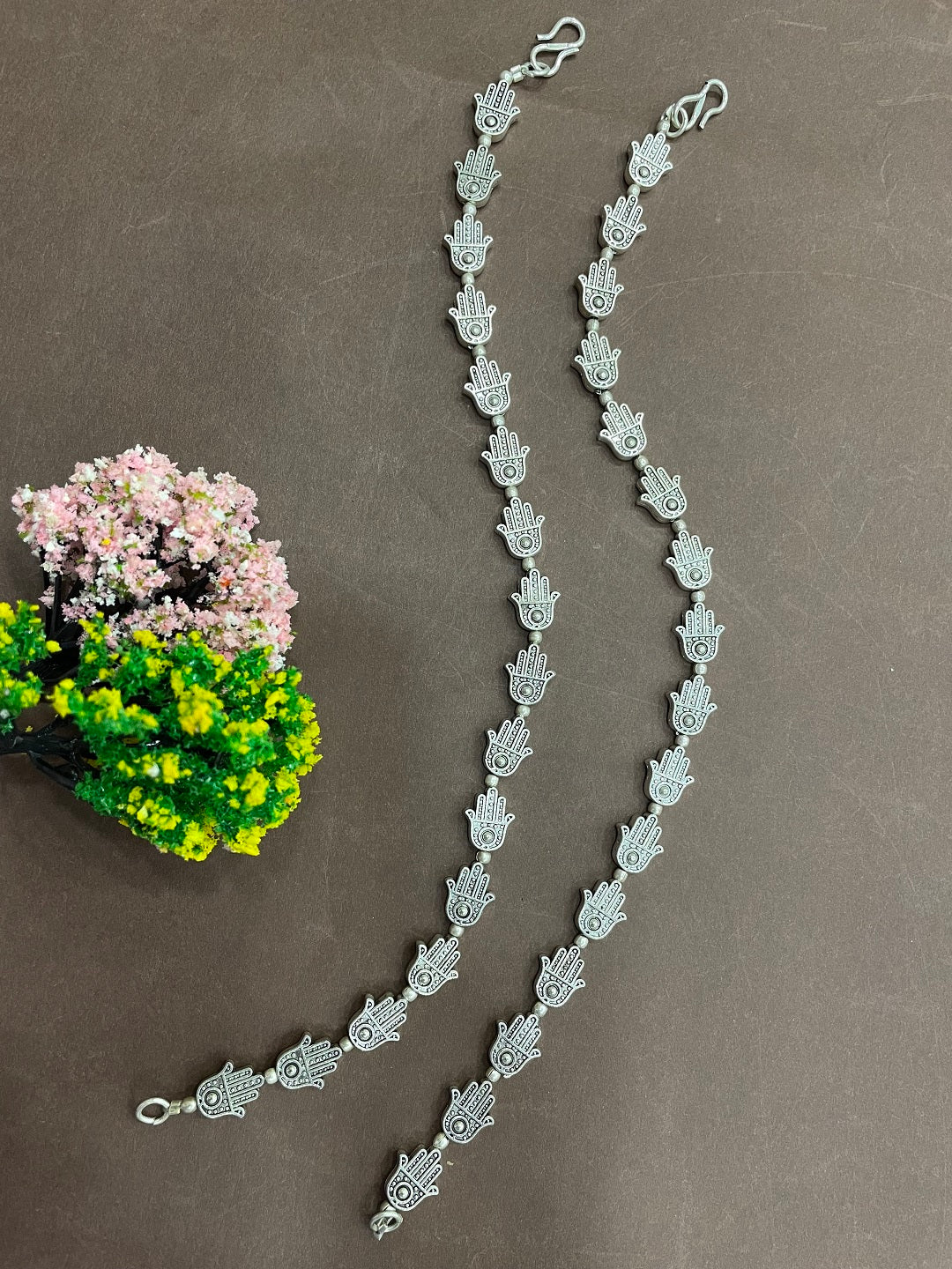 German Oxidised Silver Anklets Hamsa Beads Payal Silver Plating Ethnic Style Paijan Foot Jewellery