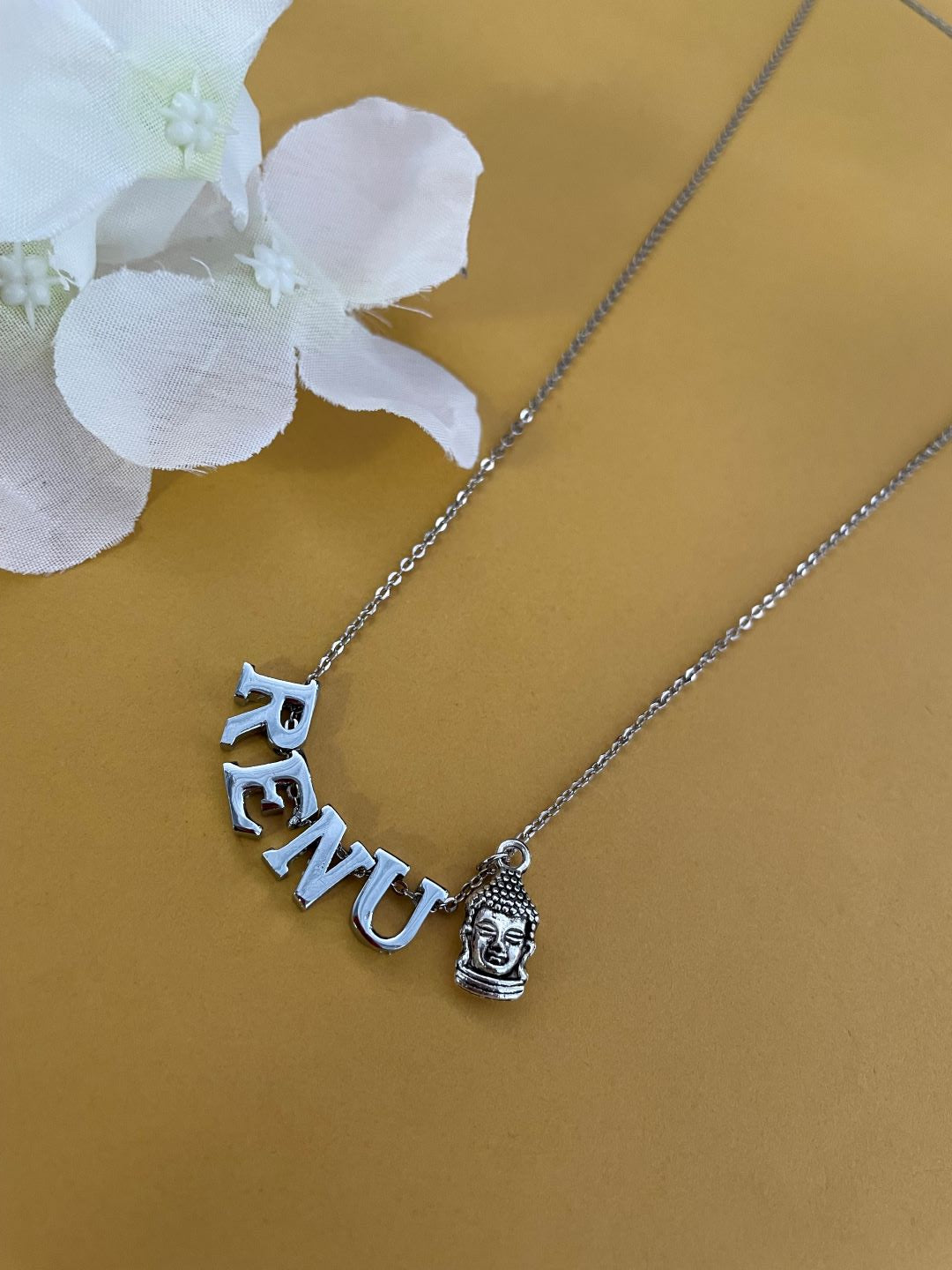 Silver-Plated Custom Name Necklace With A Buddha Charm