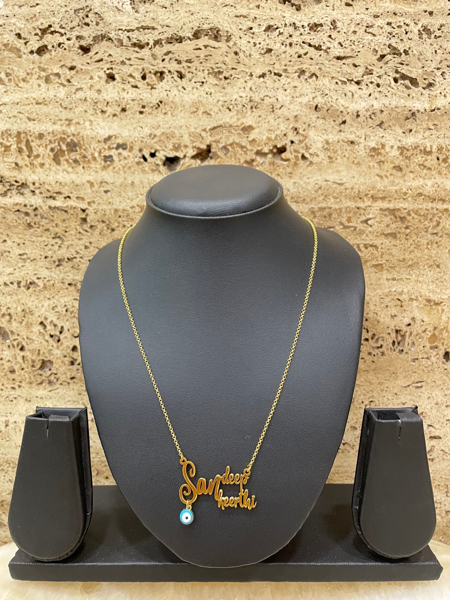 2 Name Necklace Design with Evil Eye Charm