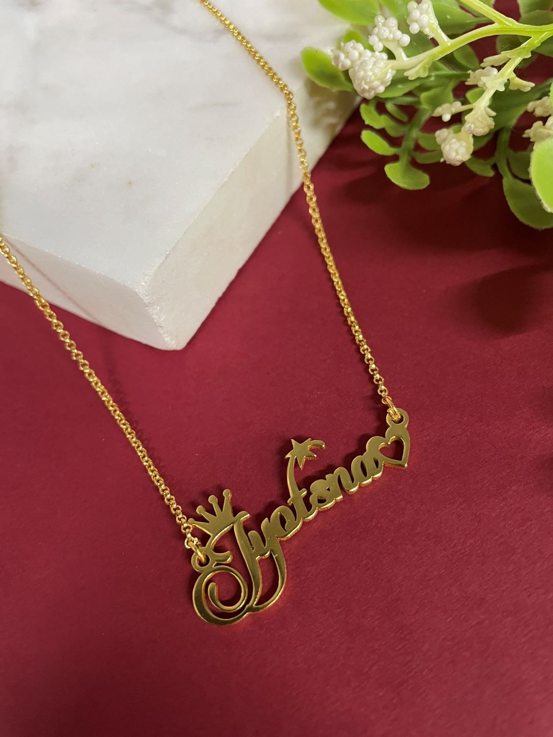 ated Custom Name Necklace with a Crown/Star/Heart