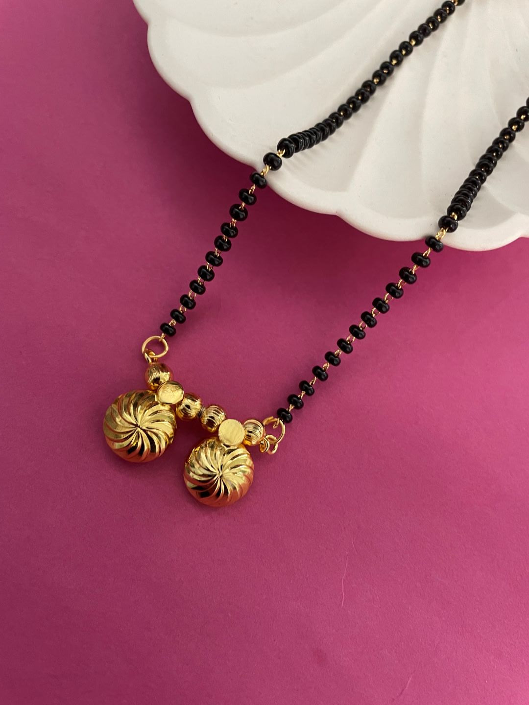 Short Mangalsutra Designs Gold Plated Latest 2 Vati Pendant Single Layer Traditional Mangalsutra