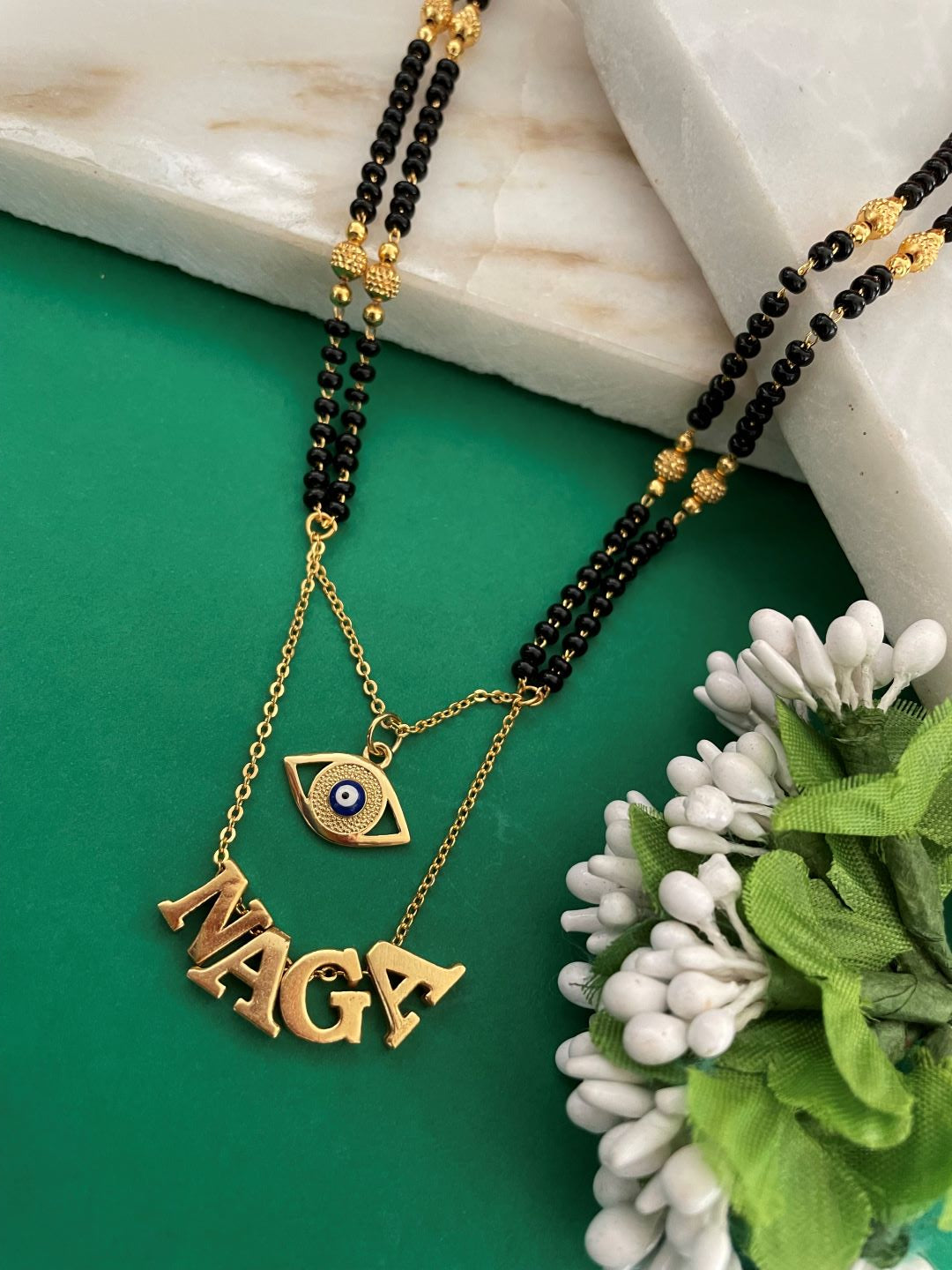 Custom Name Short Mangalsutra Designs With Evil Eye Pendant