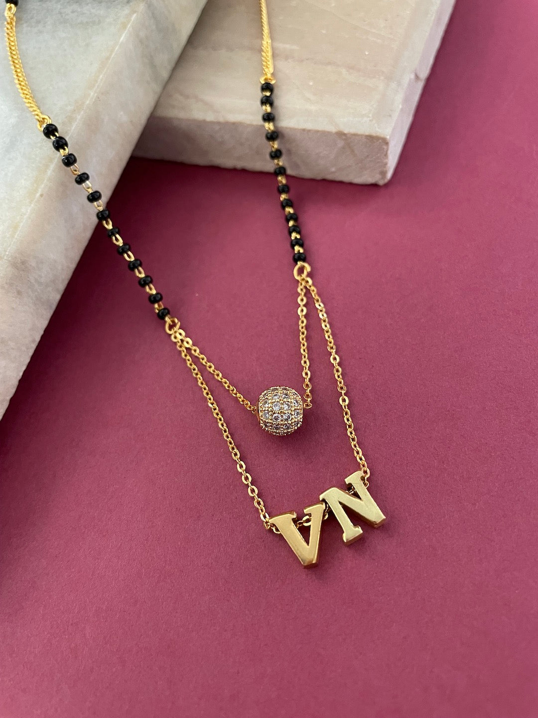 Custom Name Mangalsutra with 2 letters and American Diamond ball