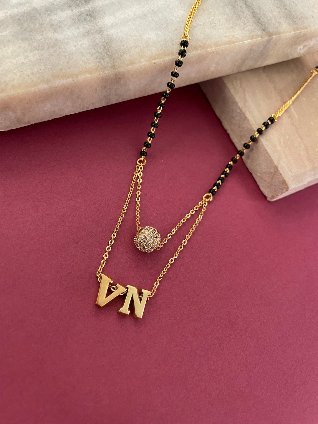 Custom Name Mangalsutra with 2 letters and American Diamond ball